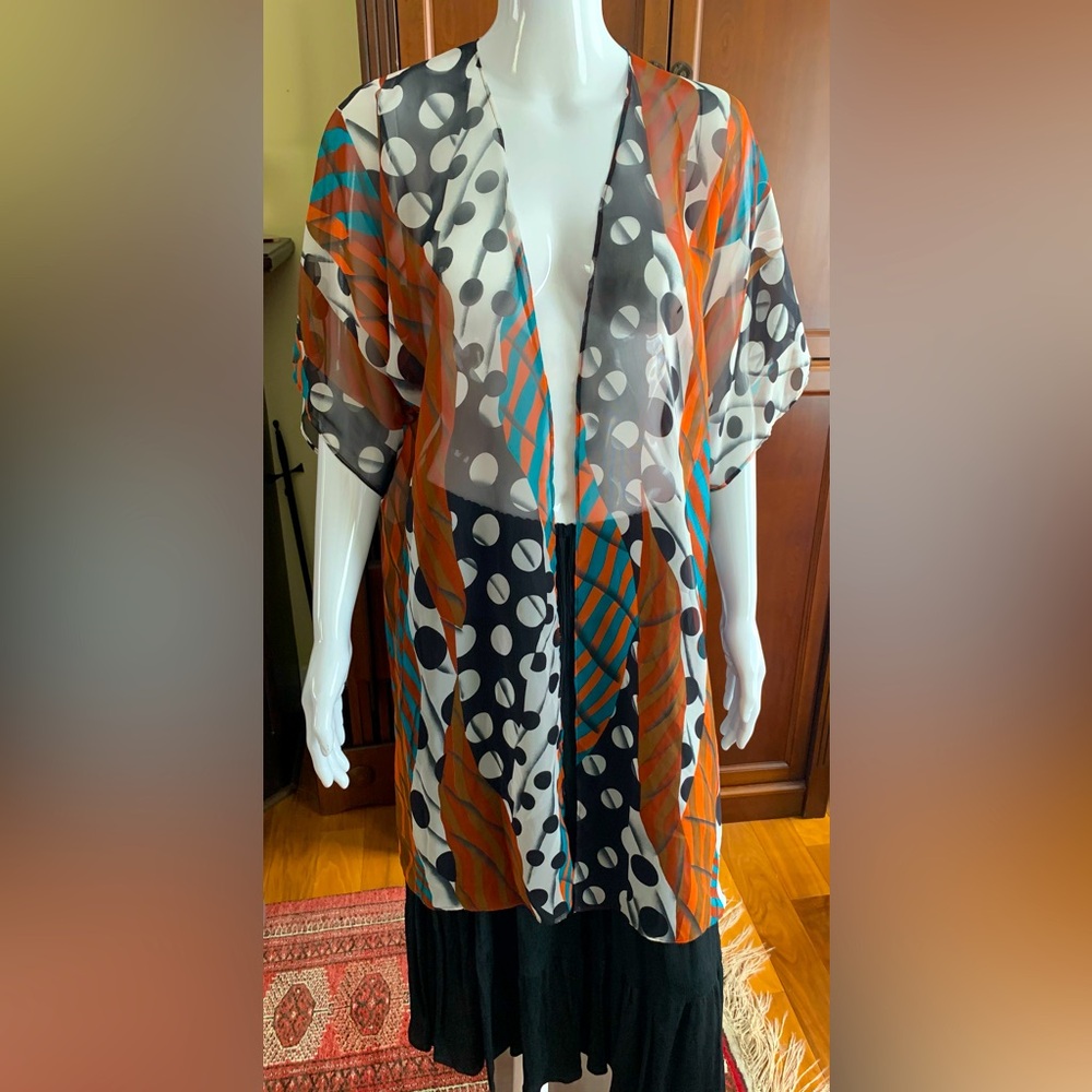Lovely colorful sheer pareo swimsuit bikini cover-up Large polka dots cap sleeve